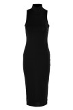 Brown Sexy Casual Solid Vests Turtleneck Sleeveless Dress