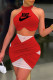 Red Fashion Casual Print Patchwork O Neck Sleeveless Two Pieces