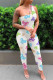 White Fashion Casual Letter Print Backless One Shoulder Skinny Jumpsuits