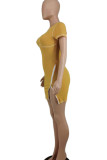 Yellow Sexy Solid Patchwork Zipper O Neck Pencil Skirt Dresses