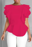Rose Red Fashion Casual Solid Patchwork O Neck Tops