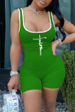 Green Fashion Casual Print Basic U Neck Skinny Romper