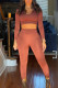 Tangerine Red Fashion Casual Solid Basic O Neck Long Sleeve Two Pieces