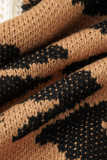 Brown Sexy Leopard Webbing Patchwork Turtleneck Tops