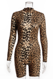 Leopard Print Sexy Leopard Patchwork Turtleneck Skinny Rompers