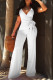 White Fashion Sexy Print Patchwork V Neck Jumpsuits