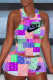 Pink Fashion Casual Print Patchwork O Neck Sleeveless Two Pieces
