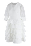 Red Celebrities Solid Patchwork V Neck Cake Skirt Dresses