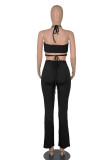 Coffee Sexy Solid Patchwork Frenulum Sleeveless Two Pieces