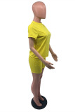 Yellow Fashion Casual Solid Basic O Neck Short Sleeve Two Pieces