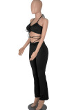 Coffee Sexy Solid Patchwork Frenulum Sleeveless Two Pieces