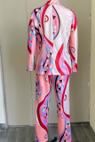 Pink Casual Print Patchwork Turndown Collar Long Sleeve Two Pieces