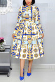 Sky Blue Fashion Sexy Printed Long Sleeve Dress
