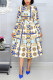 Sky Blue Fashion Sexy Printed Long Sleeve Dress