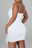 Coffee Sexy Solid Patchwork Flounce Spaghetti Strap Sling Dress Dresses