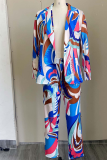 Pink Casual Print Patchwork Turndown Collar Long Sleeve Two Pieces