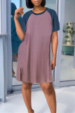 Purple Fashion Casual Solid Patchwork O Neck Short Sleeve Dress Dresses