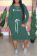 Dark Green Fashion Casual Letter Patchwork O Neck One Step Skirt Dresses