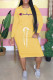 Yellow Fashion Casual Letter Patchwork O Neck One Step Skirt Dresses