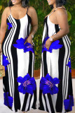 Blue Fashion Sexy Print Backless Spaghetti Strap Long Dress