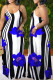 Blue Fashion Sexy Print Backless Spaghetti Strap Long Dress
