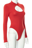 Red Sexy Solid Patchwork Mandarin Collar Skinny Jumpsuits
