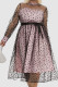 Pink Elegant Print Polka Dot Patchwork See-through O Neck A Line Dresses