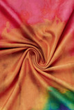 Rose Red Fashion Casual Tie Dye Printing Off the Shoulder Regular Jumpsuits