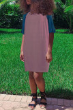Purple Fashion Casual Solid Patchwork O Neck Short Sleeve Dress Dresses