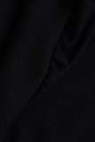 Black Fashion Casual Letter Print Basic O Neck Long Sleeve Two Pieces
