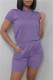 Light Purple Fashion Casual Solid Basic O Neck Short Sleeve Two Pieces