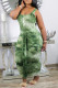 Green Casual Print Tie Dye Split Joint U Neck One Step Skirt Dresses