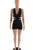 Red Sexy Solid Bandage Hollowed Out Patchwork Fold Asymmetrical Dresses