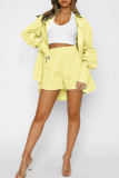 Yellow Casual Solid Split Joint Buckle Turndown Collar Long Sleeve Two Pieces