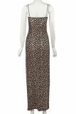 White Sexy Print Patchwork Spaghetti Strap Pencil Skirt Dresses