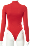 Red Sexy Solid Patchwork Mandarin Collar Skinny Jumpsuits