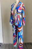 Pink Casual Print Patchwork Turndown Collar Long Sleeve Two Pieces