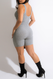Grey Sexy Solid Patchwork Zipper Collar Skinny Rompers
