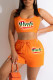 Tangerine Casual Print Patchwork U Neck Sleeveless Two Pieces