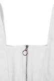White Sexy Solid Patchwork Zipper Square Collar Regular Bodysuits