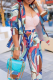 Blue Casual Print Patchwork Turndown Collar Long Sleeve Two Pieces
