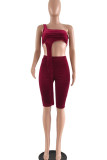 Blue Sexy Solid Patchwork Asymmetrical Zipper Collar Sleeveless Two Pieces
