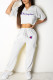 White Fashion Sportswear Letter Patchwork Short Sleeve Two Pieces