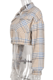 Multicolor Casual Plaid Patchwork Turndown Collar Outerwear