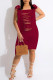 Burgundy Sexy Solid Tassel Ripped Hollowed Out Make Old Patchwork Swimwears Cover Up