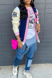 Red Casual Street Print Patchwork Buckle Outerwear