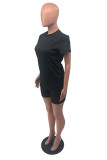 Yellow Fashion Casual Solid Basic O Neck Short Sleeve Two Pieces