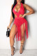 Tangerine Red Sexy Solid Tassel Hollowed Out Patchwork Swimwears