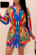 Multicolor Fashion Casual Print Basic Turndown Collar Long Sleeve Dresses(Without Waist Chain)