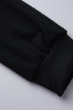 Black Fashion Casual Letter Print Basic O Neck Long Sleeve Two Pieces